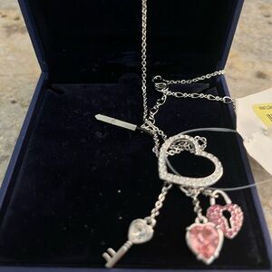 Swarovski Pink Crystal Heart Lock & Key Pendant Necklace